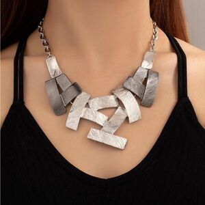 Silver Geometric Statement Necklace